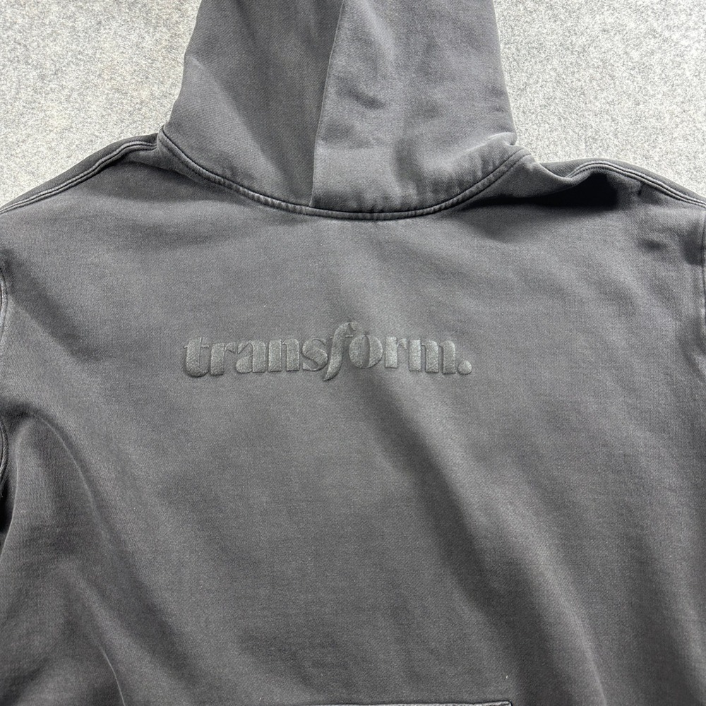 fodada Transform Hoodie Mens Size Medium Black Faded Embossed Graphic Pullover